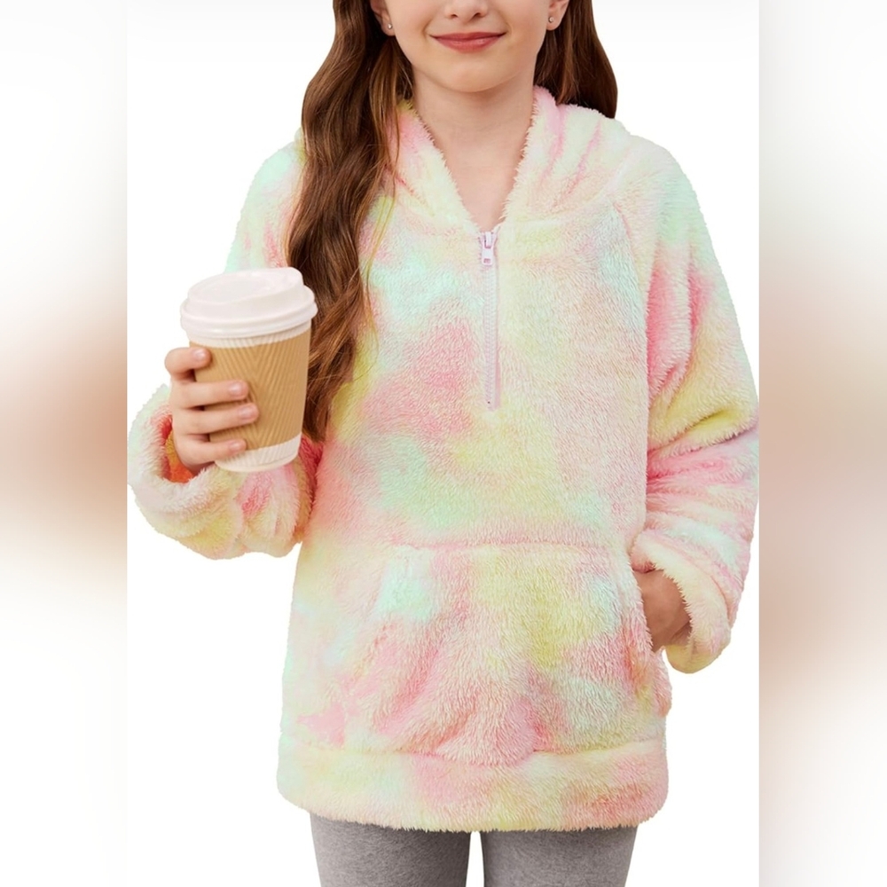 NWT BesserBay Girls Fleece 1/4 Zip Hoodies Warm Loose Pullover With Pocket